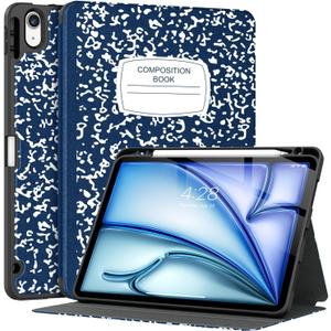 Supveco Case for iPad Air 11 Inch (M3 2025/M2 2024),iPad Air 5th/4th Generation 10.9 Inch 2022/2020 with Pencil Holder-[Auto Wake/Sleep],Premium Folio Stand Soft TPU Back Cover-Book Navy
