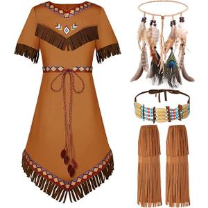 Jadive Women Native American Outfits Set Maiden Princess Dress up Indian Costume L