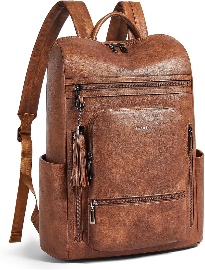 Shrrie Upgraded Large Travel Laptop Backpack with Laptop Compartment Fits 17 inch Laptop,Waterproof Vegan Leather Computer Backpack for Women and Men Work Business College