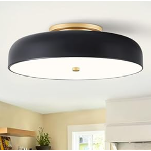 ONESMING Dimmable LED Ceiling Light Fixture, 2700K6000K 5CCT Modern MidCentury Semi Flush Mount Ceiling Light, Black Close to Ceiling Lamp for Bedroom, Living Room, Kitchen, Laundry Room, 15.7in