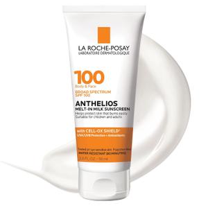 La Roche-Posay Anthelios Melt-In Milk Sunscreen SPF 100, Sunscreen For Body & Face, Broad Spectrum SPF + Antioxidants, Oil Free, For Sun Sensitive Skin, Oxybenzone Free, 3.0 FL oz