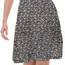 Women's Boho Summer Floral Short Sleeve Mini Dress Bow V Neck A Line Short Dresses (Black, L)