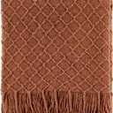 CREVENT Farmhouse Boho Knitted Throw Blanket for Couch Sofa Chair Bed Home Decoration, Soft Warm Cozy Light Weight for Spring Summer Fall (60''X80'' Caramel), 60inchX80inch
