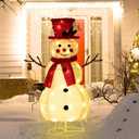 Lighted Christmas Snowman Decorations Yard Light Up 2.3FT Snowman Indoor Outdoor Decor Collapsible Pop Up with Pre-Lit 60 LED Lights Metal Stand for Lawn Garden Porch Xmas Outside Party