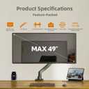 Claiks Single Monitor Mount for Max 49 inch Screens Stand up to Max 44 lbs, Ergonomic Gas Spring Heavy-Duty Adjustable Monitor Arm, with Clamp and Grommet Base, VESA Mounting Holes 75&100mm, Black