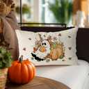 2 x GAGEC Halloween Pillow Covers 20x12 Inch Ghost Floral Throw Pillow Covers Holiday Fall Farmhouse Pillowcase Couch Cushion Case for Indoor Outdoor Home Sofa Decor