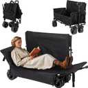 Portable Collapsible Folding Wagon, 550LBS Heavy Duty Utility Carts,Reclining Camper, Expandable Storage, Padded and Wheeled, All Terrain Wheels, Great for Camping, Outdoors, Shopping (Black)