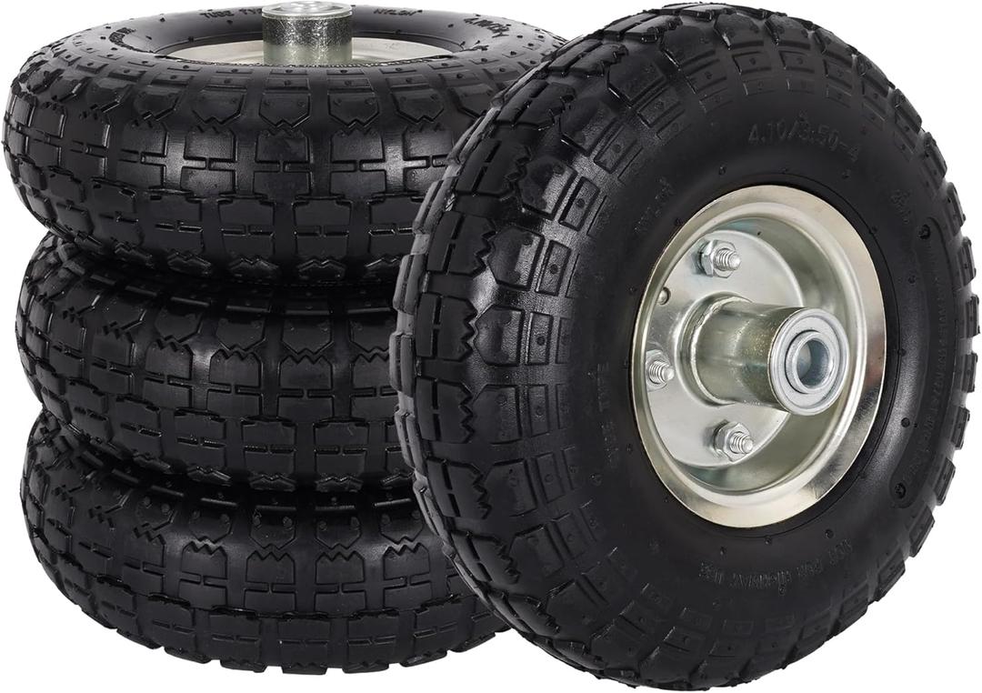 RUTU 4.10/3.50-4" Pneumatic Tires, 10 Inch Pneumatic Wheels with 5/8" Axle Bore Hole 2.2" Offset Hub for Wheelbarrow, Cart, Dolly, Hand Truck, Generator, Lawnmower, Garden Wagon, 4 Pack