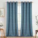jinchan Boho Curtains Linen Blend Curtains for Living Room Blue Boho Drapes 108 Inch Length 9 FT Tall for Bedroom Extra Long Semi Sheer Grommet Drapes Geometric Striped Printed 2 Panels