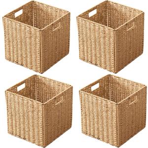 11x11x11 Cube Storage Bins Set of 4, Storage Baskets for Shelves, Natural