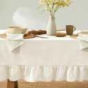 MONDAY MOOSE Ruffle Farmhouse Rustic Rectangle Natural Stonewashed Cotton Tablecloth for Kitchen, Dining Room, Restaurant (60x102 inch, White)