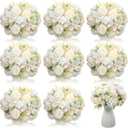 Tigeen Artificial Flowers Artificial Peonies Silk Flowers Faux Peony Fake Peony Silk Hydrangea Bouquet for Wedding Table Centerpiece Floral Vase Decor(White,24 Bundles)