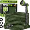 Garden Hose, Flexible Ultra Lightweight Durable, Kink-Free Water Hose with 10 Function Sprayer - Non-Shrinking, Easy to Store, All-Weather, High-Pressure (25FT)