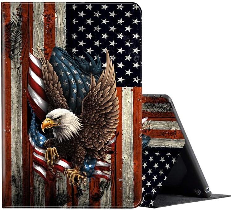 FUYOCWE for Fire HD 10 Tablet Case (13th Generation,2023 Release,10.1"), PU Leather Multi-Angle Folding Stand Smart Flip Cover for Amazon Kindle Fire HD 10 13th Gen-Bald Eagle with Flag