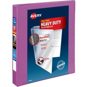 Avery Heavy-Duty View 3 Ring Binder, 1 Inch One Touch Slant Rings, 250-Sheet Capacity, DuraHinge, 1.4 Inch Wide Spine, Customizable Clear Cover and Spine, 1 Orchid Purple Binder (79272)