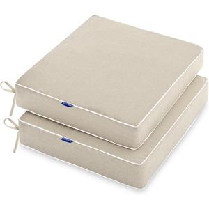 MIULEE 19 x 19 x 3 Inch Outdoor Chair Cushions,Waterproof Seat Cushions for Patio Furniture Garden with Ties Patio Chair Cushions Set of 2,Beige