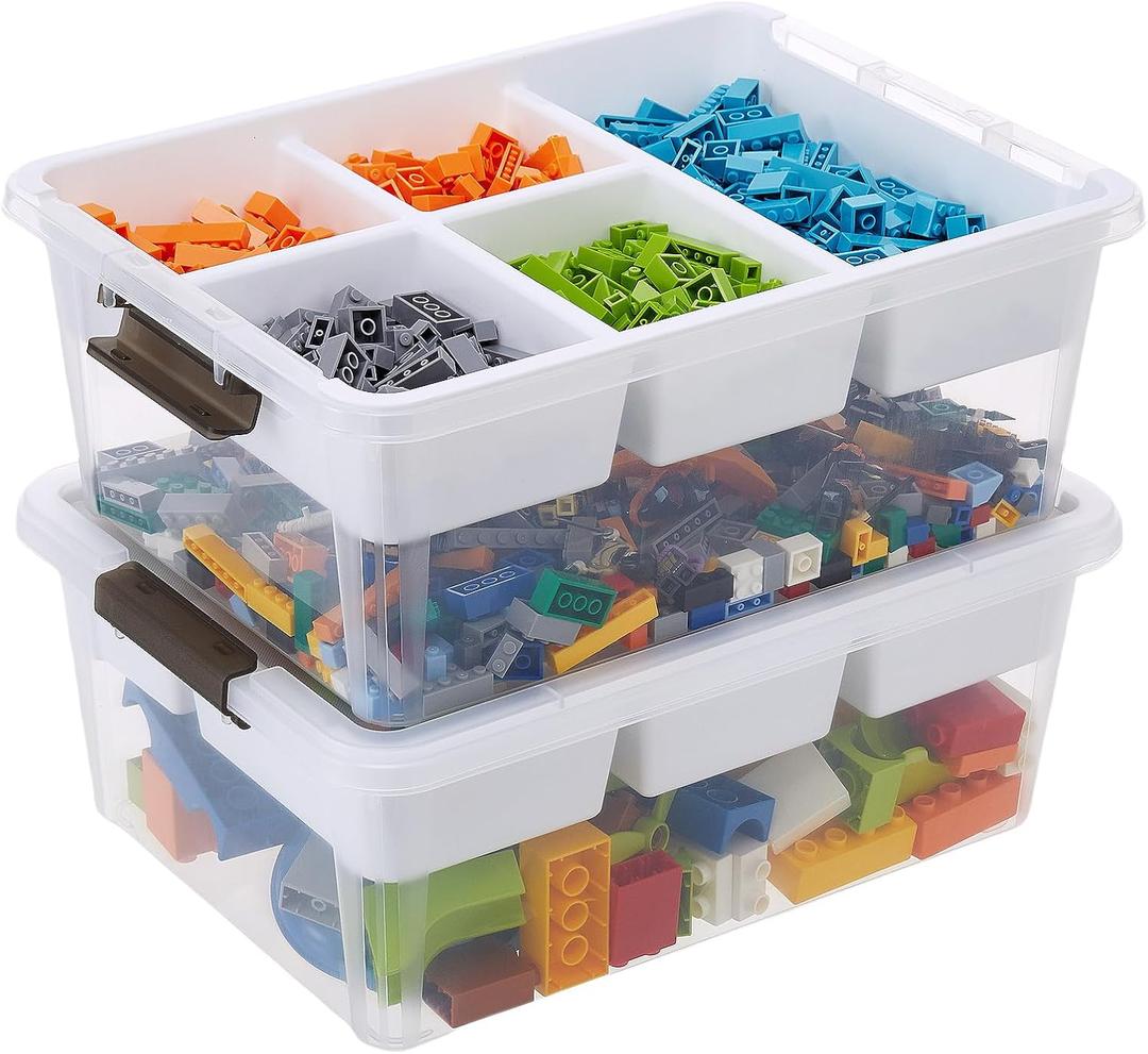 MACOPRO 17 QT Plastic Storage Box with Removable Tray, Bins with Lids, 2 Packs Clear Storage Container for Craft Supplies, Beads, Tools, Sewing, and Playdoh Organization(White, 2Pack-17QT)