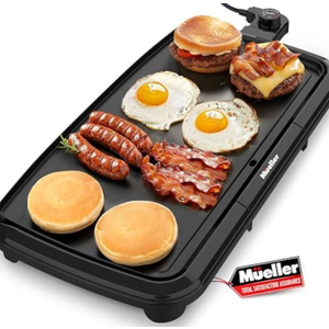 2-Pack Mueller HealthyBites 20-inch Electric Griddle, Cool-Touch Handles, Slide-Out Drip Tray for Breakfast Pancakes, Burgers, and Eggs, Eco-Friendly Pancake Grill, 10 Eggs at Once, Nonstick & Teflon-Free