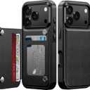 LETO for iPhone 17 Pro Wallet Case, Flip Folio Leather Kickstand Black | Card Slots Holder - Fashionable Flower Designs - Shockproof Protective Phone Cover for Women and Girls