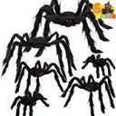 JOYIN 6 Packs Halloween Outdoor Decorations Giant Spiders Set, Halloween Decor Outside, Black Hairy Large Spider with Different Size for Lawn, Yard Decor (30", 30", 20", 20", 12", 12")