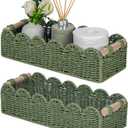 CubesLand Scalloped Decor Basket for Living Room, Home, Bathroom, 2SAME SIZE Paper Rope Basket, Toilet Storage Baskets for Over Toilet Storage Shelf, Cozy Woven Basket Both Storage & Decor, Green