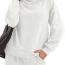 Amoretu Womens Mock Cowl Neck Sweatshirt Lightweight Loose Fit Drop Shoulder Pullover Tops (White, M)