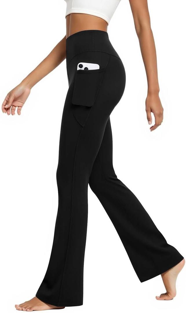 DLOODA Womens Flare Yoga Pants with Pockets High Waist Tummy Control Flared Leggings Bell Bottom Gym Workout Leggings (Black, M)