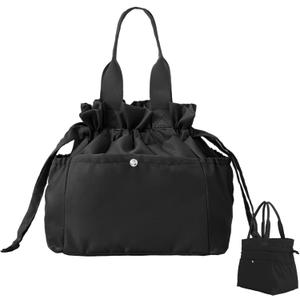 MEXS Lunch Bag for Women Reusable Drawstring Insulated Lunch Box Stain-Resistant Large Cinch Closure Lunch Bags for Work Office (Black)