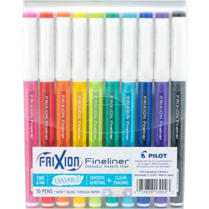 Pilot FriXion Fineliner Erasable Marker Pens, Fine Point 0.7 mm, Pack of 10, Classic Colors, Erasable Pens - Ideal for School, Journaling, & Office Writing