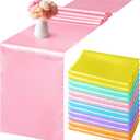 Aneco 12 Pack Satin Table Runner 12 x 108 Inch Pastel Rainbow Long Wedding Satin Silk Table Runner for Wedding Banquet Graduations Birthday Party Decoration