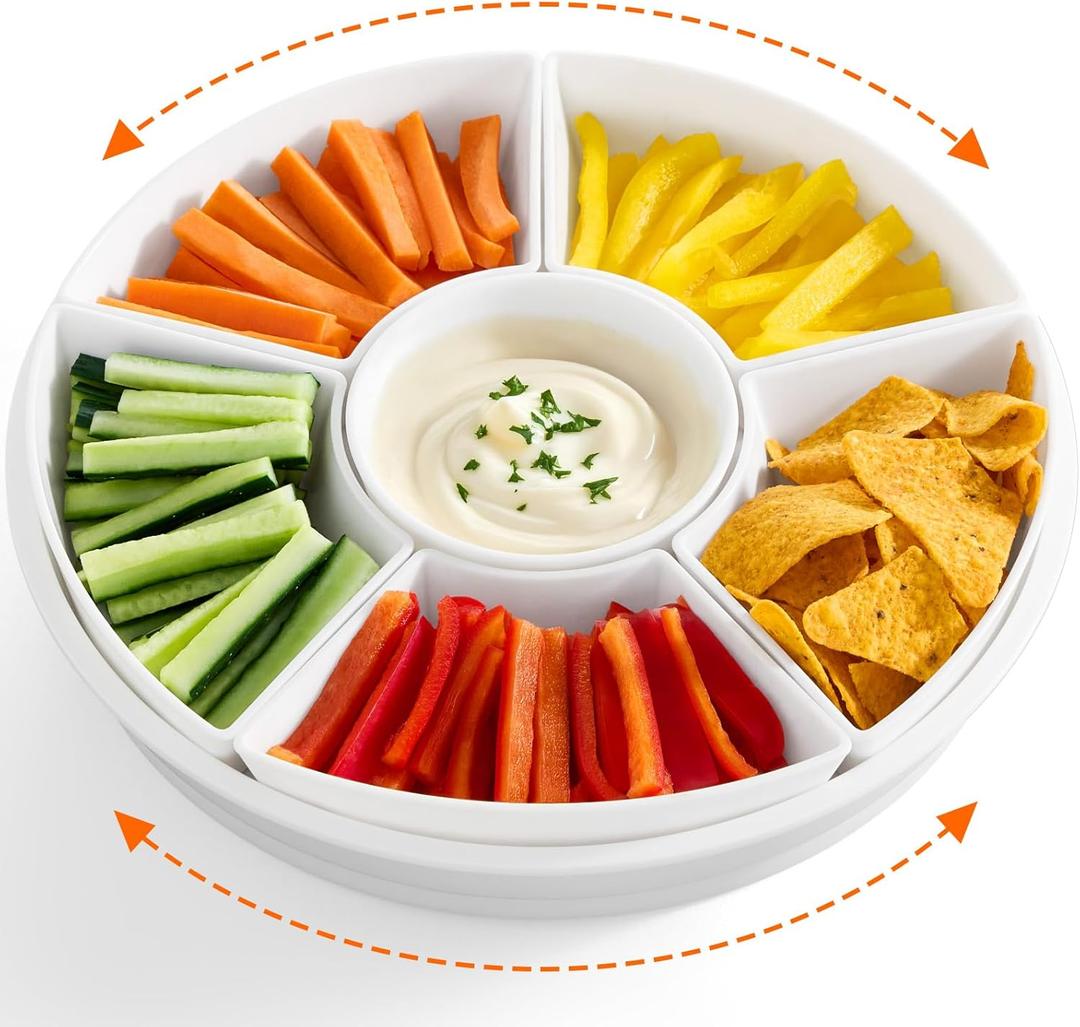Lifewit Plastic Rotating Divided Serving Tray, Chips and Dip Serving Dish Bowl for Party Entertaining, Round Platter Plate for Fruit/Veggie/Snack/Candy/Taco/Cheese