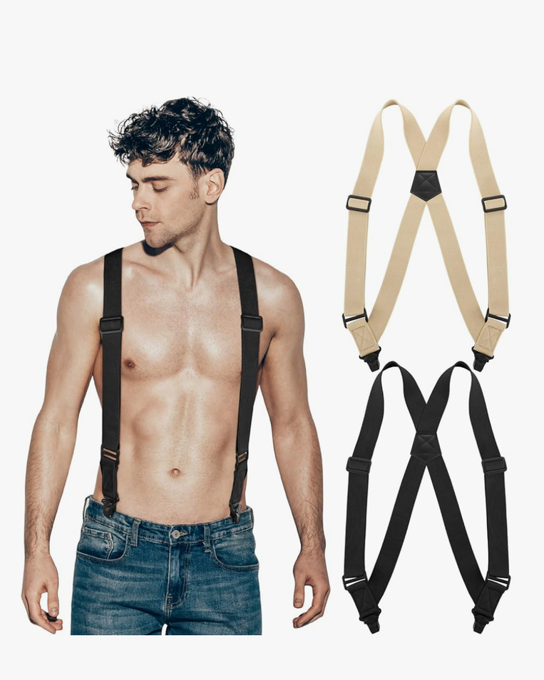 2 Pcs Side Clip Suspenders for Men Under Clothing Hidden Airport Friendly Suspenders Adjustable Plastic Clips for Hiking