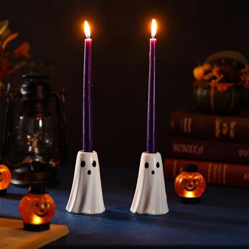Jingmore 2 Pcs Halloween Ghost Candlestick Holders Cute Ghost Shape Candle Stick Holders Halloween Ceramic Taper Ghost Candle Holder for Halloween Wedding Party Holiday Office Home Decor Gift