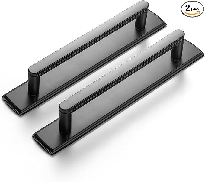 GooKi 2 Pack 5 Inch Matte Black Cabinet Pull Handle with Backplate – Decorative Grooved Texture & NonSlip Grip for Farmhouse/Industrial Kitchen Cabinetry