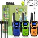 Walkie-Talkies for Kids Rechargeable Walkie Talkie for Adults Long Range FRS 2 Way Radio 3 Pack with Lanyard Battery NOAA USB, Family Toys for 3-12 Year Old Girls Boys Toddlers Camping (Blue Green Orange)