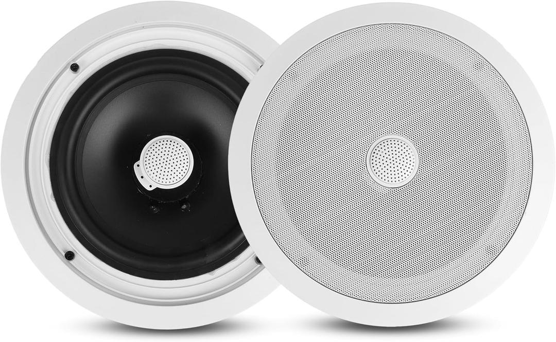 Pyle 8 Ceiling Mount Speakers (Pair)- 2-Way Stereo Speaker System with Easy Install Flush Design - Directable 1 Titanium Dome Tweeter - 55Hz Freq Response for Deep Bass - 300W Peak Power,(White)
