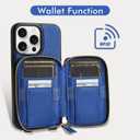 ZVE for iPhone 15 Pro Max Wallet Case, Crossbody, Card Holder Phone Purse for Women, RFID Blocking Zipper Leather Cover with Wrist Strap for iPhone 15 Pro Max (6.7 inch)- Navy Blue