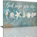 Tijuboni Seashell Decor Ocean Bathroom Wall Art Coastal Beach Nautical Pictures, Seashell Starfish Canvas Prints Paintings Framed Artwork for Bathroom Bedroom Living Room Home Ready to Hang 16"x24"