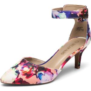 DREAM PAIRS Kitten Heel Low Heel for Women Closed Pointed Toe Pumps Wedding Party Sexy Dress Shoes Lowpointed, 9, Floral
