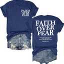 Christian Shirts for Women Faith Jesus Shirt Bible Verses Inspirational Short Sleeve Graphic Tee Tops (Blue, L)