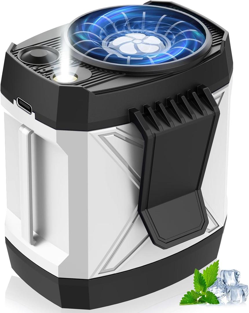 2 x Portable Fan for Under Shirt, Waist Fan Clip On Belt, 4-in-1 Rechargeable Body Fans with LED Light, Phone Stand, Fast Charging 4-Speed Hip Personal Fans for Fishing, Outdoor, Makeup, Kitchen (White)