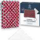 Cast Iron Scrubber Chainmail - 316L Cast Iron Cleaner Scrubber and Bamboo Cloth Set - Chain Mail Scrubber - Stainless Steel Chainmail Scrubber for Skillet, Pan, Dutch Oven - Essential Accessory