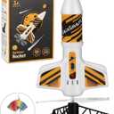 SainSmart Jr. Rocket Launcher for Kids - Motorized Air Rocket Launch up to 200 ft, Safely Land with Parachute, Self-Launching Outdoor Toy, White