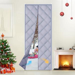 Magnetic Thermal Insulated Door Curtain, Strong Magnets Weatherproof Oxford Material Cotton Fiber Fill, Keep Warm in Winter (Gray, Fit Door Size 32"  80") (32"W x 80"L (Pack of 1), Grey)