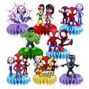 8Pcs Spider and His Friends Honeycomb Table Centerpiece, Cartoon Birthday Party Supplies Table Decorations for Kids Party Decorations