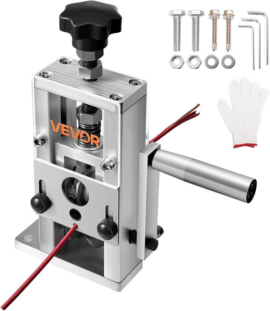 VEVOR Manual Wire Stripping Machine, 0.06-1 in, Copper Stripper with Hand Crank or Drill Powered, 64Mn Quenched Blades, 45# Steel Rollers, Aluminum Alloy Frame Wire Peeler, for Scrap Copper Recycling