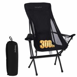 SUNNYFEEL Lightweight Folding Camping Chair, Portable Backpacking Chair with Head Support & Cup Holder, Stable Aluminum Beach Chair for Outdoor Camping, Hiking, Travel, Picnic, Fishing, 300 LBS, Black