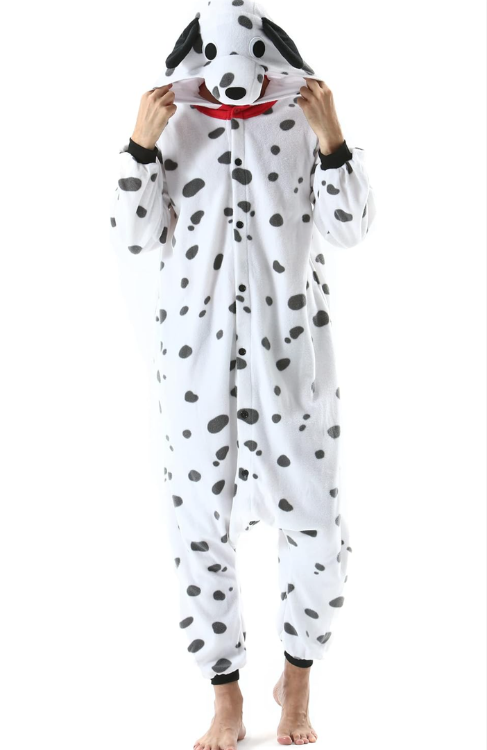 DarkCom Dalmatian Onesie Halloween Costume One Piece Unisex Adult Pajamas Women Men Sleepwear Christmas Pajamas
 XL