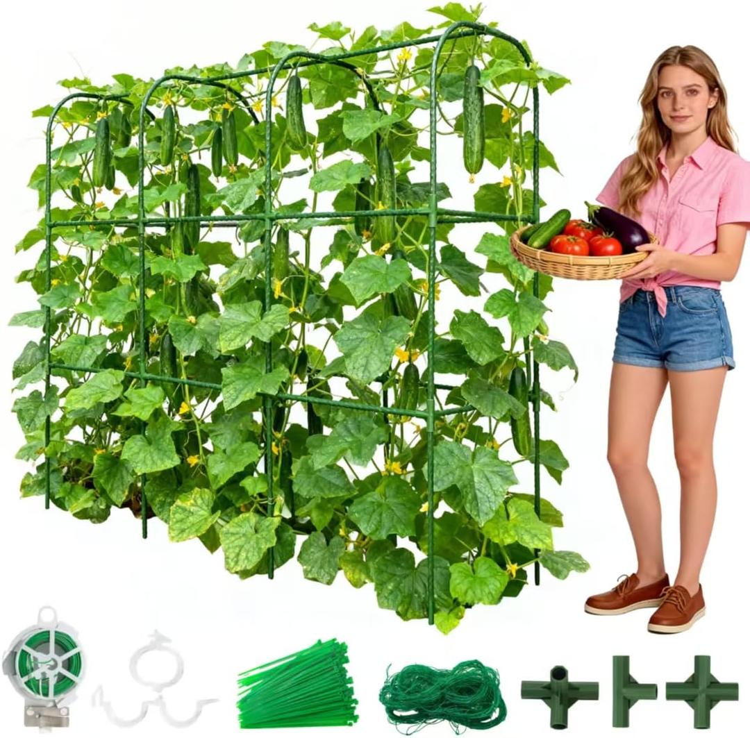 Garden Cucumber Trellis for Climbing Plants, Outdoor Metal Garden Arch Trellis, Plant Support for Vegetables Tomato Trellis Raised Garden Bed (Green, 47.2" Lx21.6 WX47.2 H-M)