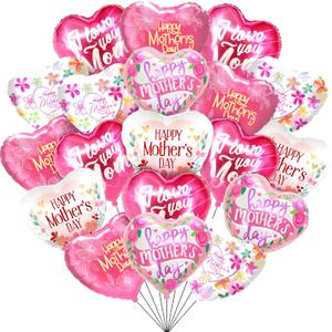 17 Pcs Happy Mother's Day Balloons 18inch Aluminum Foil Balloons Heart Balloons for Mother's Day Birthday Party Decorations Mothers day decorations